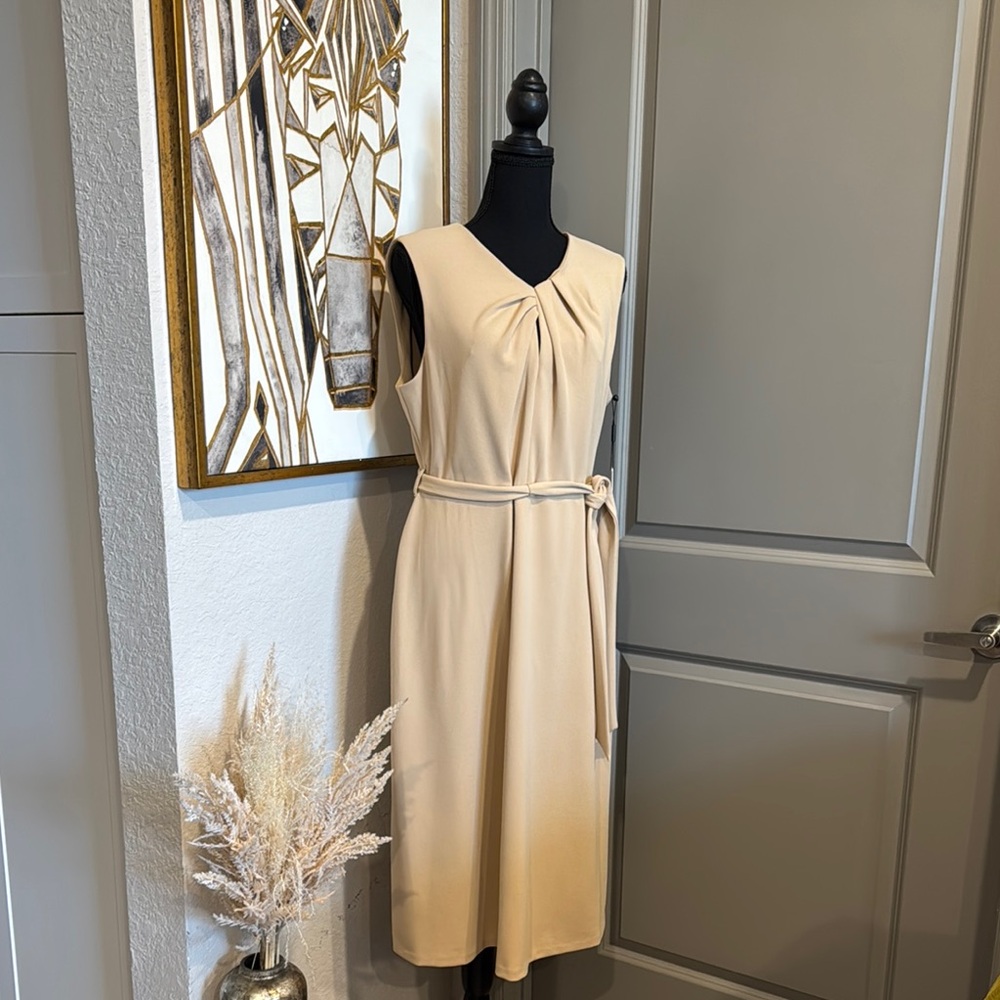 Calvin Klein Cream Sleeveless Wrap Midi Dress